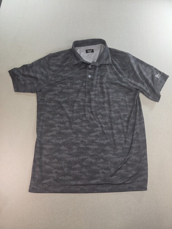 Waggle Other - Waggle Golf Polo Mens L Gray Fish Camo Bass Nibbler Performance Stretch